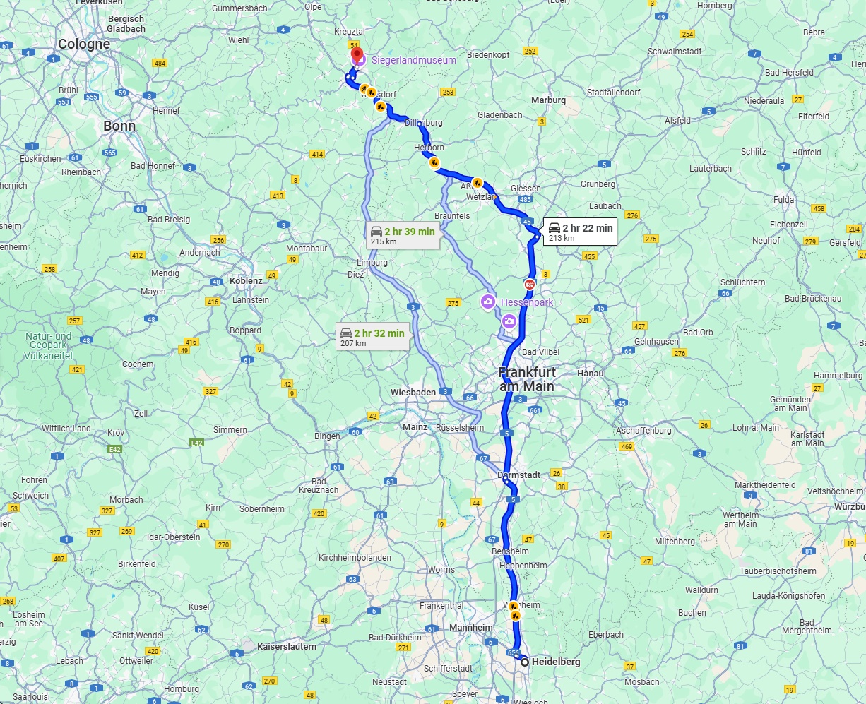 Anreise von Heidelberg Zu Siegen Über via A5 and A45