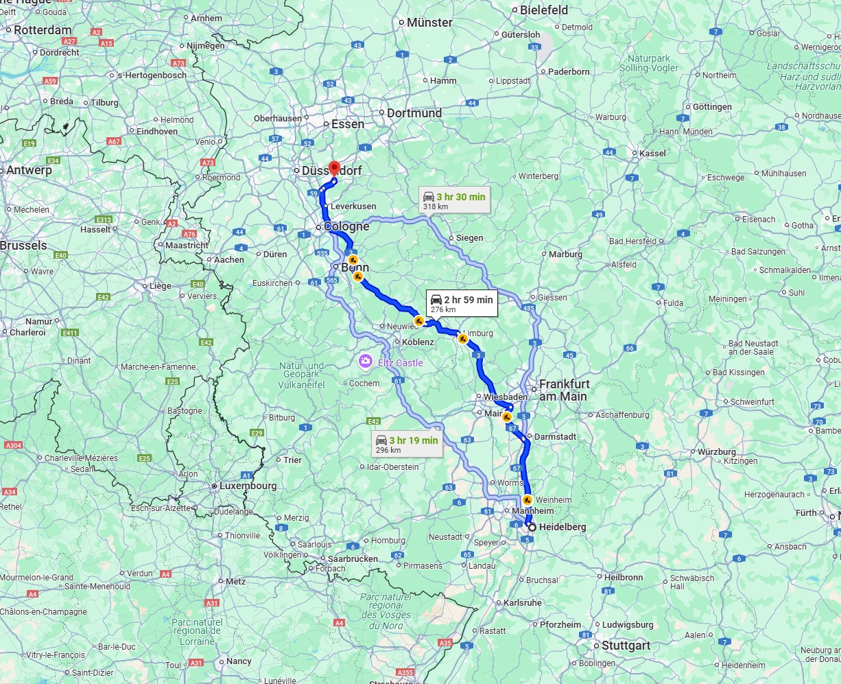Anreise von Heidelberg Zu Solingen Über via A3