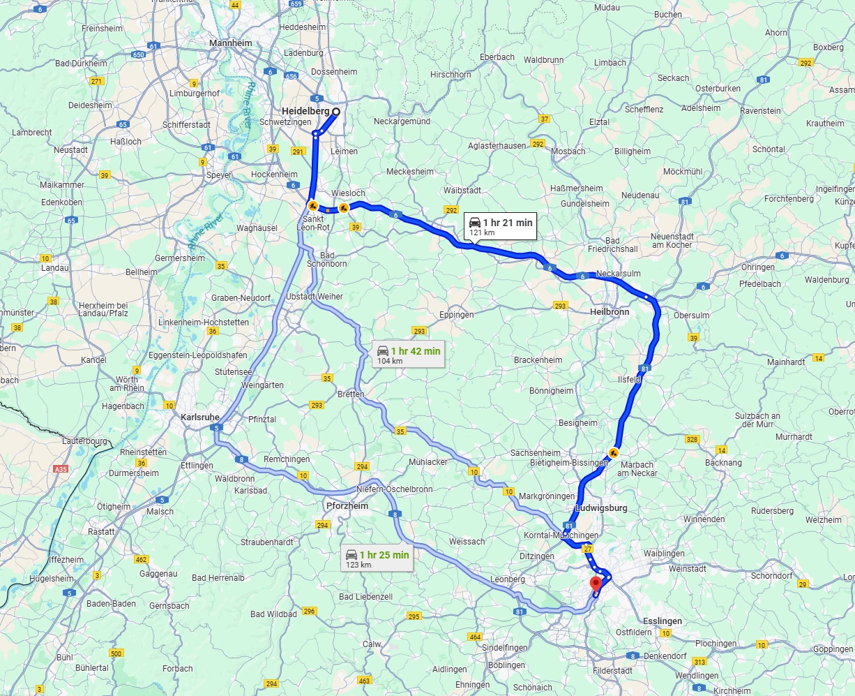 Anreise von Heidelberg Zu Stuttgart Über via A6 and A81