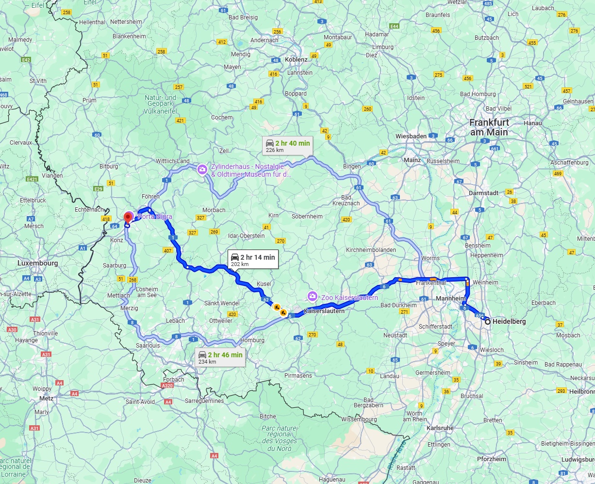 Anreise von Heidelberg Zu Trier Über via A6 and A62
