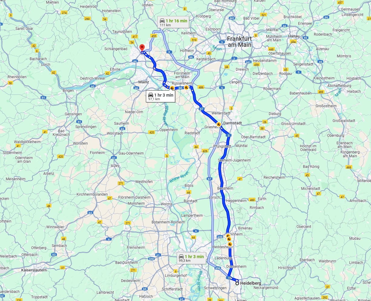 Anreise von Heidelberg Zu Wiesbaden Über via A5