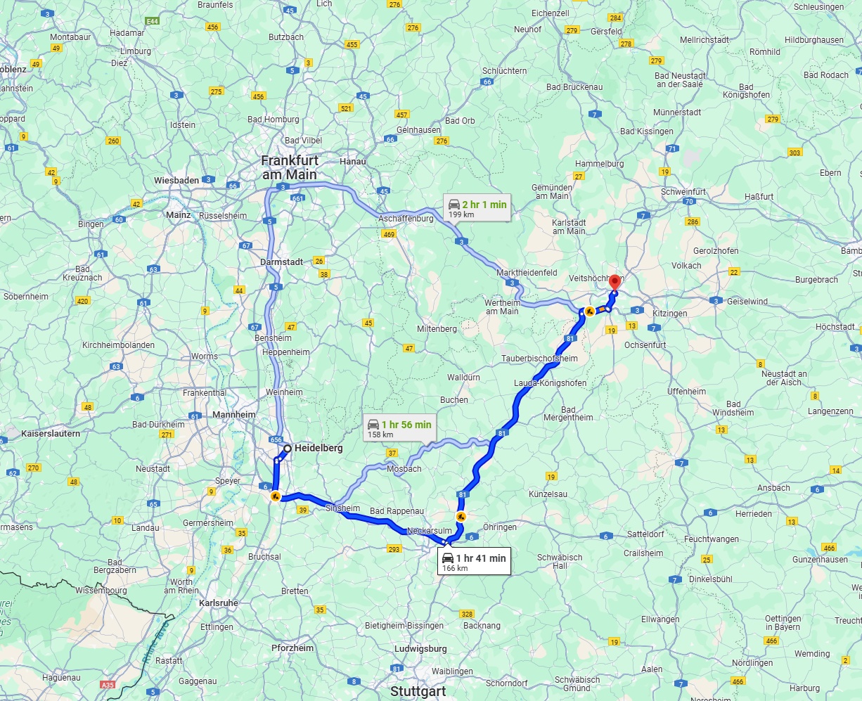 Anreise von Heidelberg Zu Würzburg Über via A6 and A81