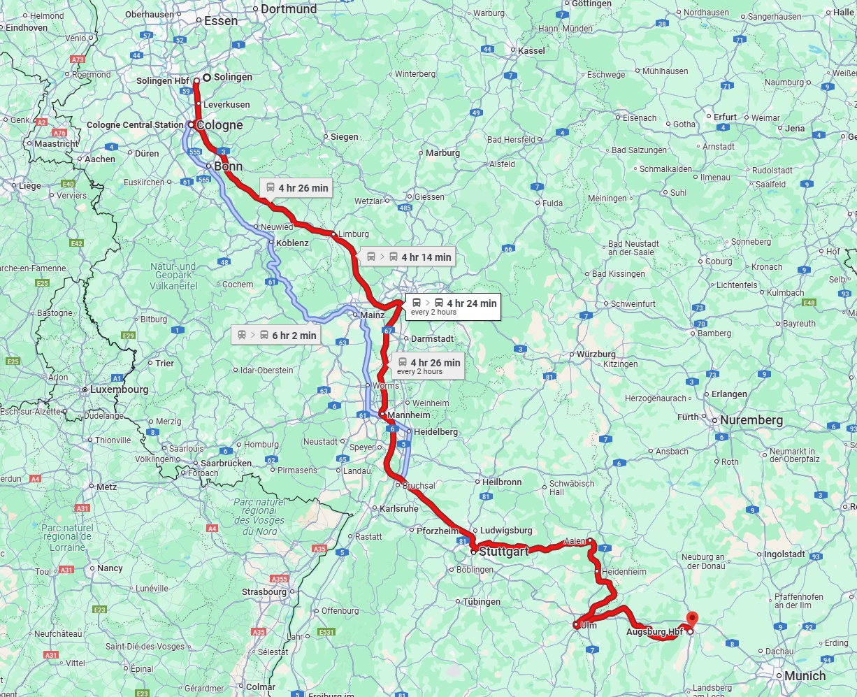 Anreise von Solingen Zu Augsburg Über 