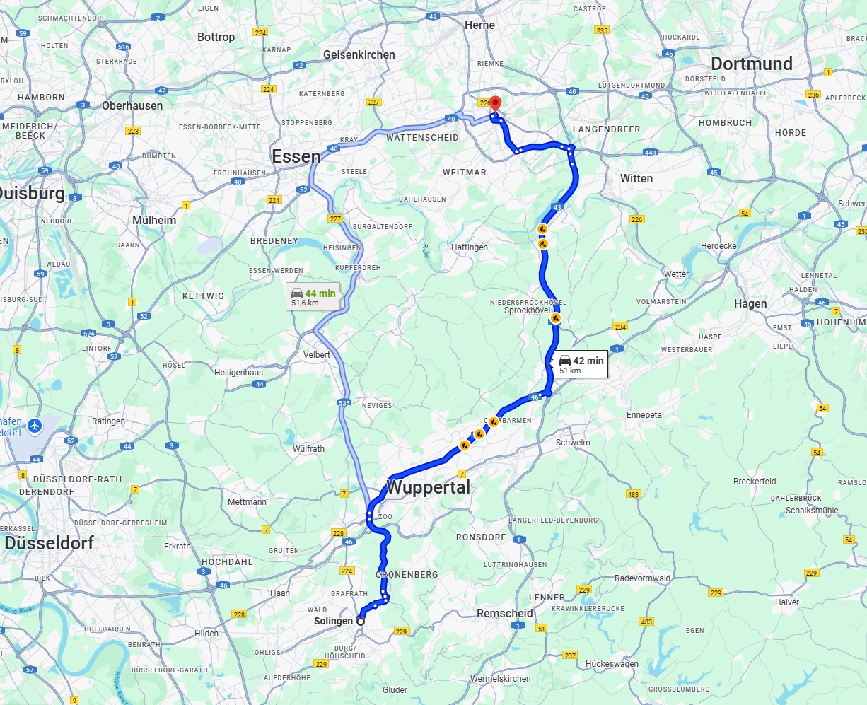 Anreise von Solingen Zu Bochum Über via A46 and A43