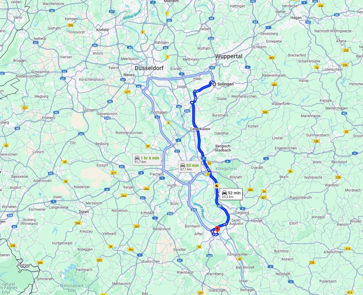 Anreise von Solingen Zu Bonn Über via A3 and A59