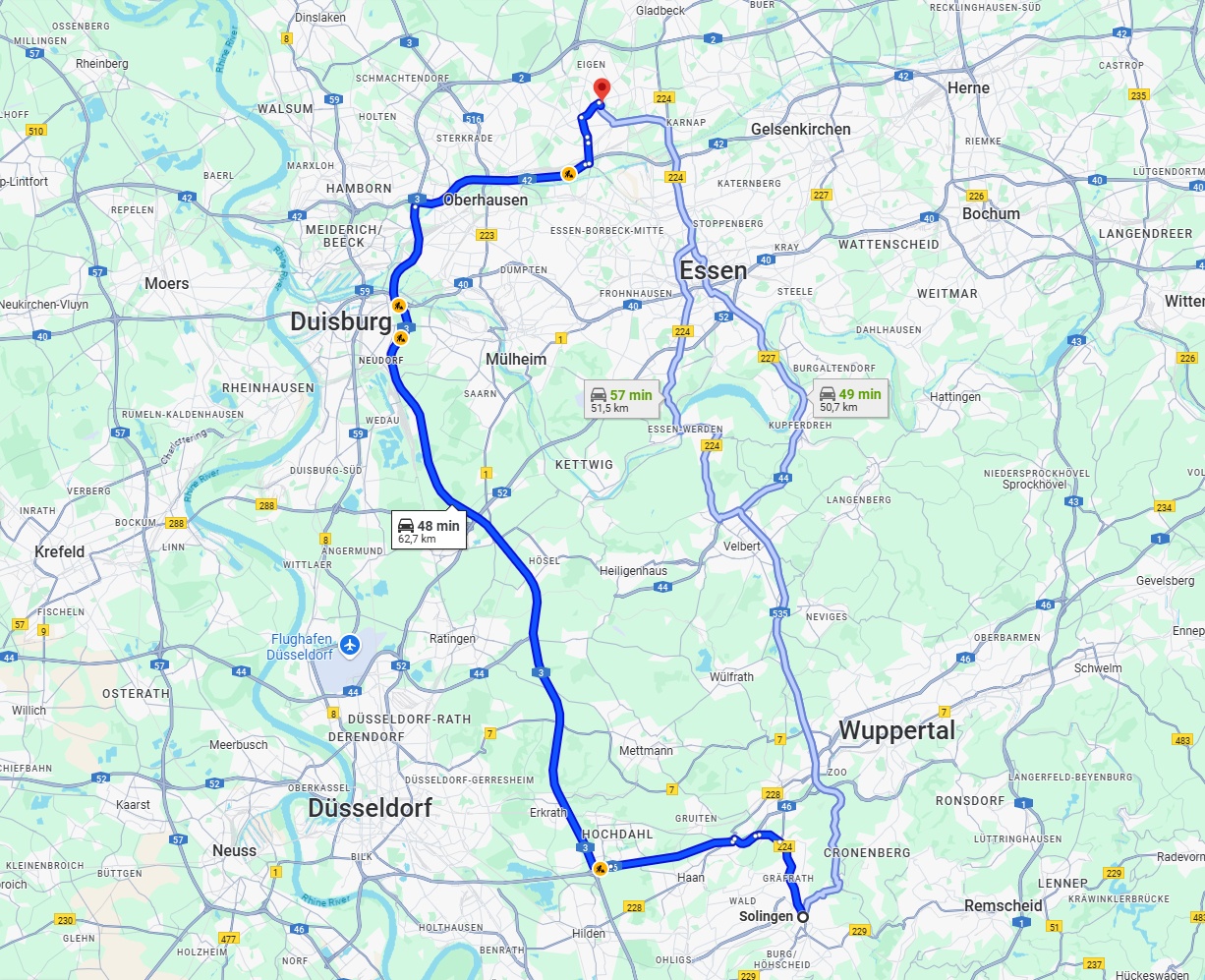 Anreise von Solingen Zu Bottrop Über via A3