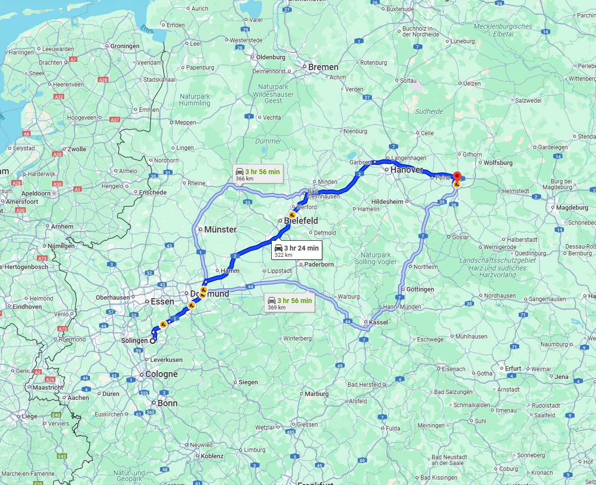 Anreise von Solingen Zu Braunschweig Über via A2