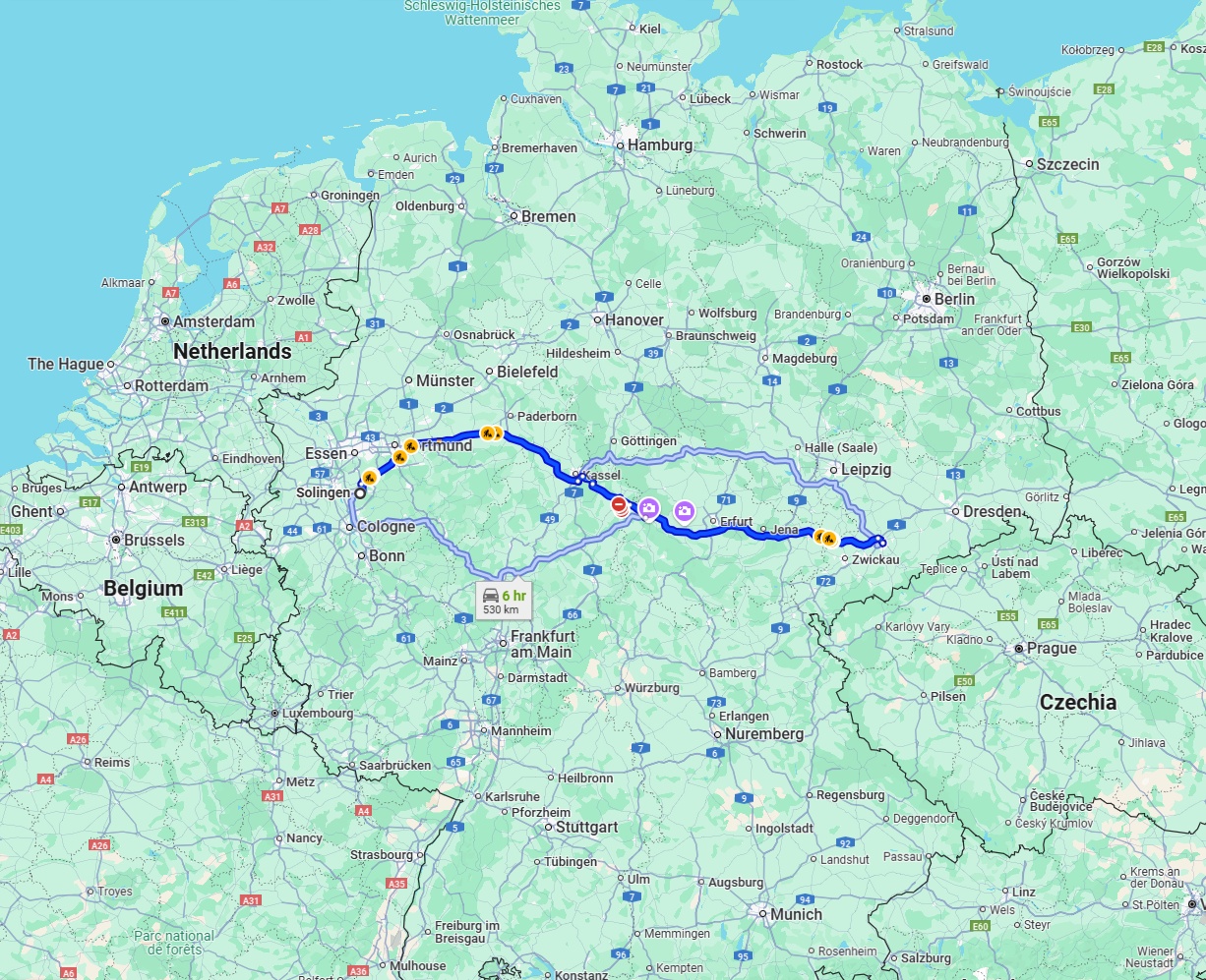 Anreise von Solingen Zu Chemnitz Über via A44 and A4