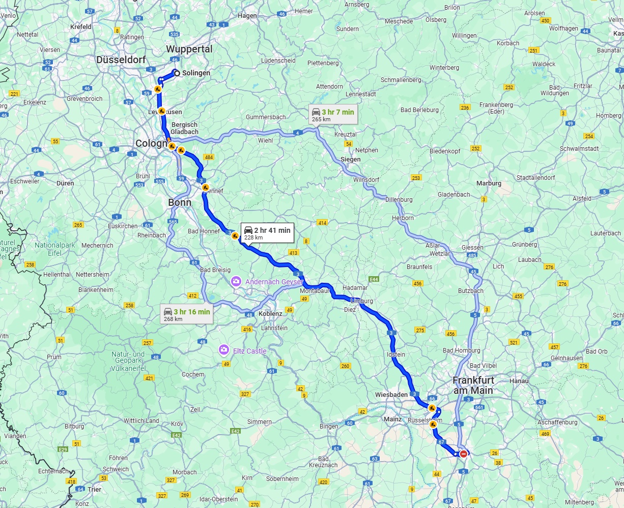 Anreise von Solingen Zu Darmstadt Über via A3