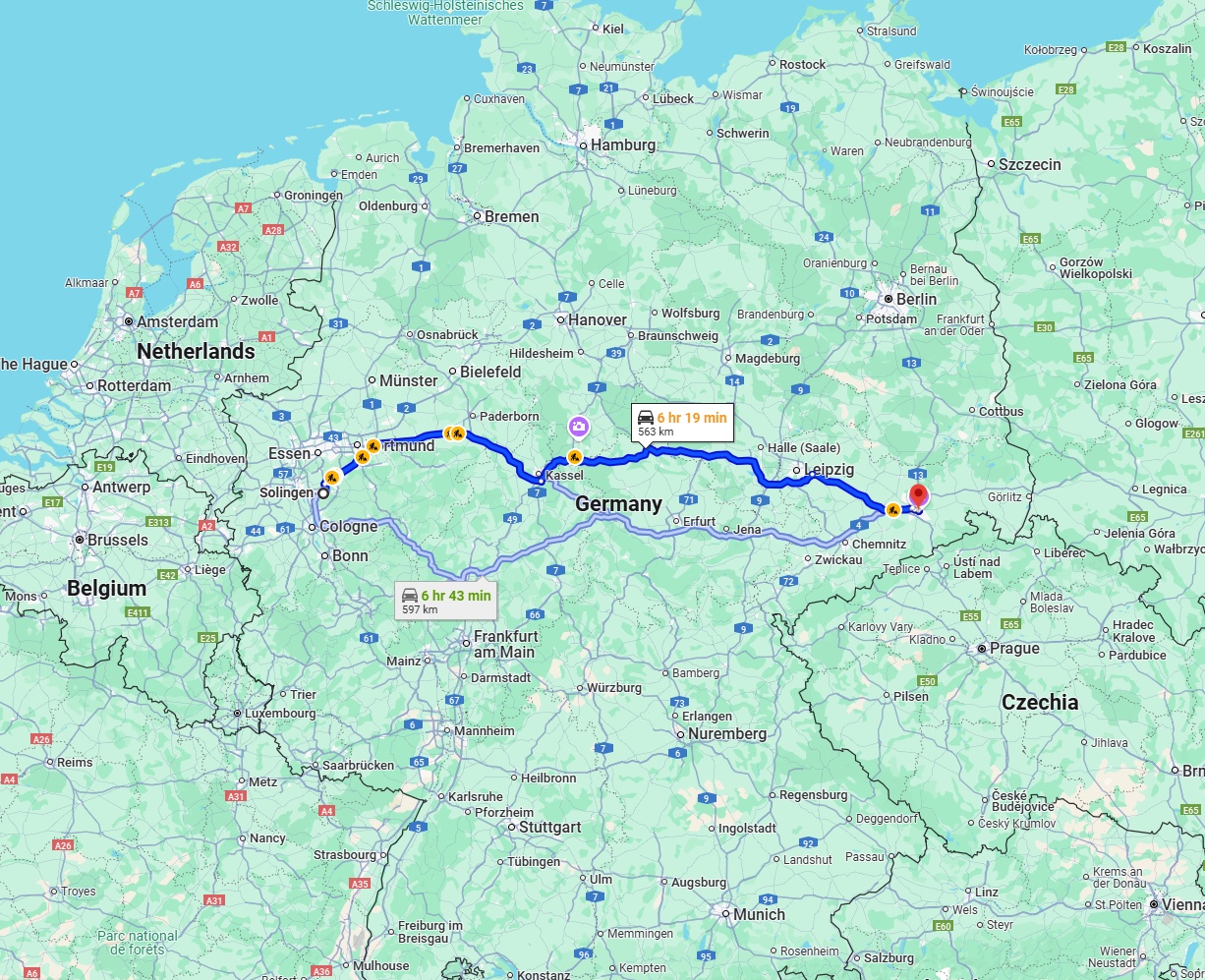 Anreise von Solingen Zu Dresden Über via A44 and A38