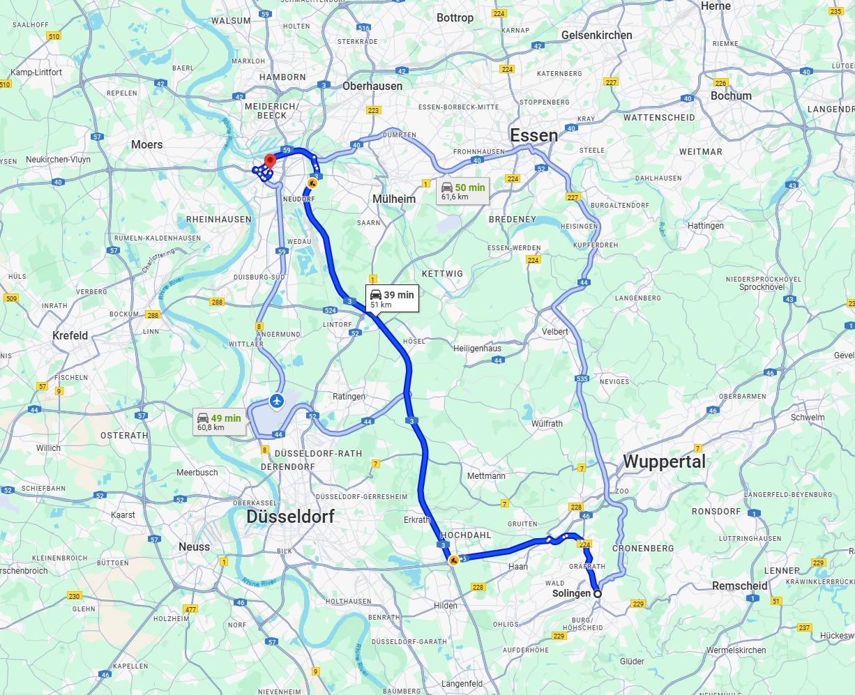 Anreise von Solingen Zu Duisburg Über via A3