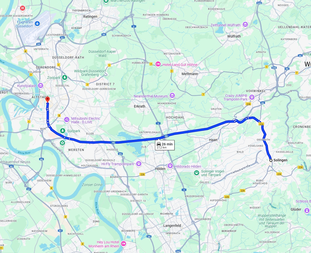 Anreise von Solingen Zu Düsseldorf Über via A46