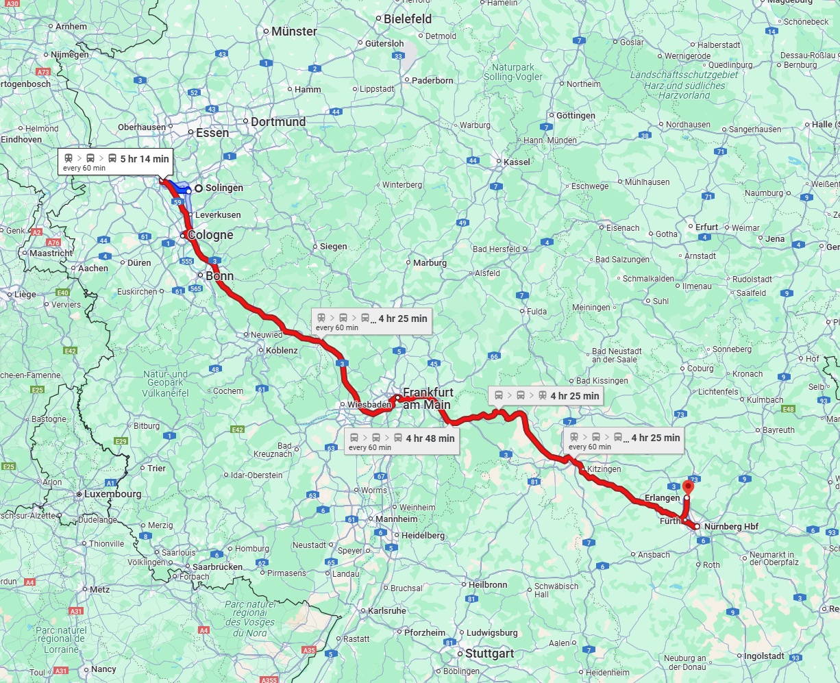 Anreise von Solingen Zu Erlangen Über 