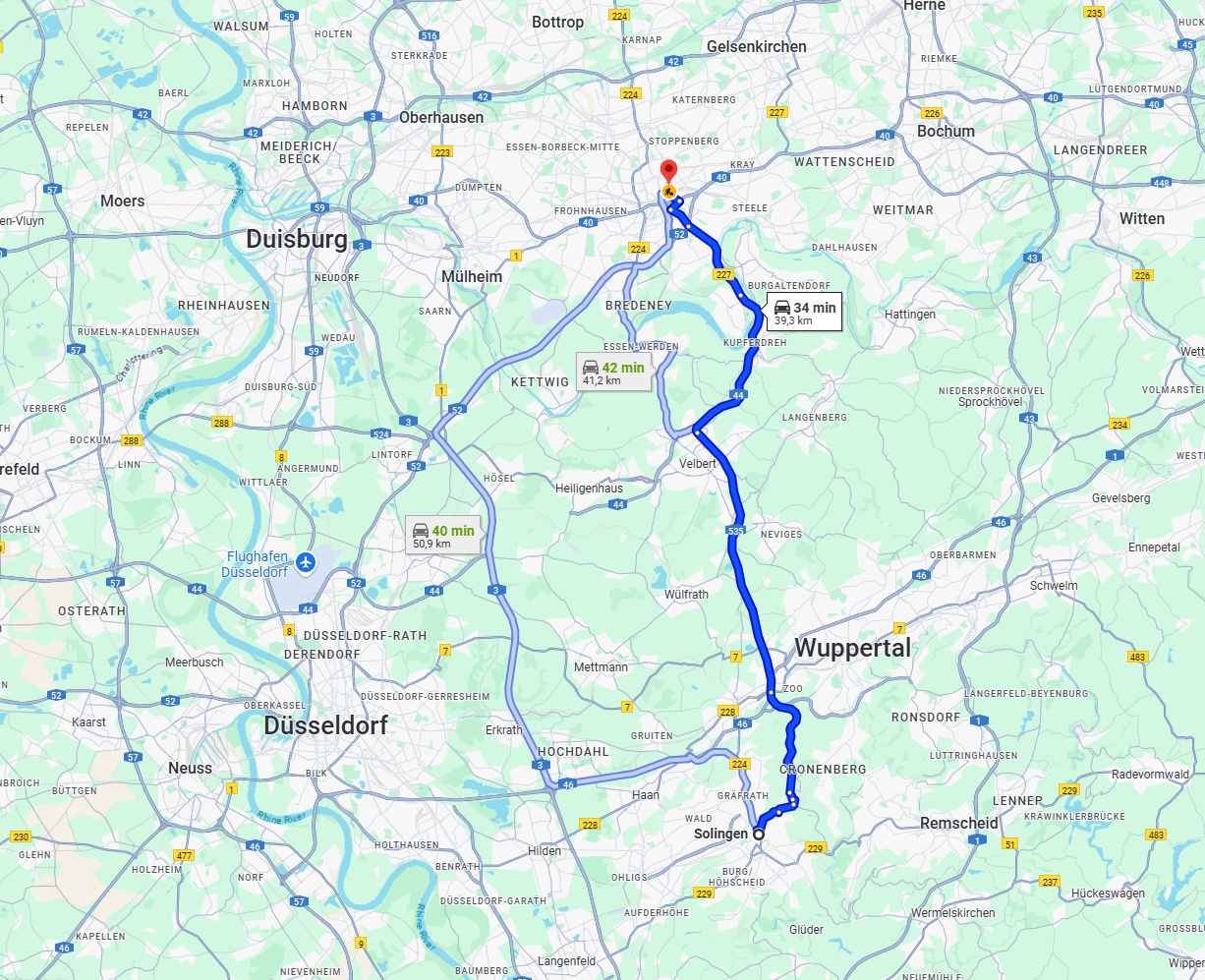 Anreise von Solingen Zu Essen Über via A535
