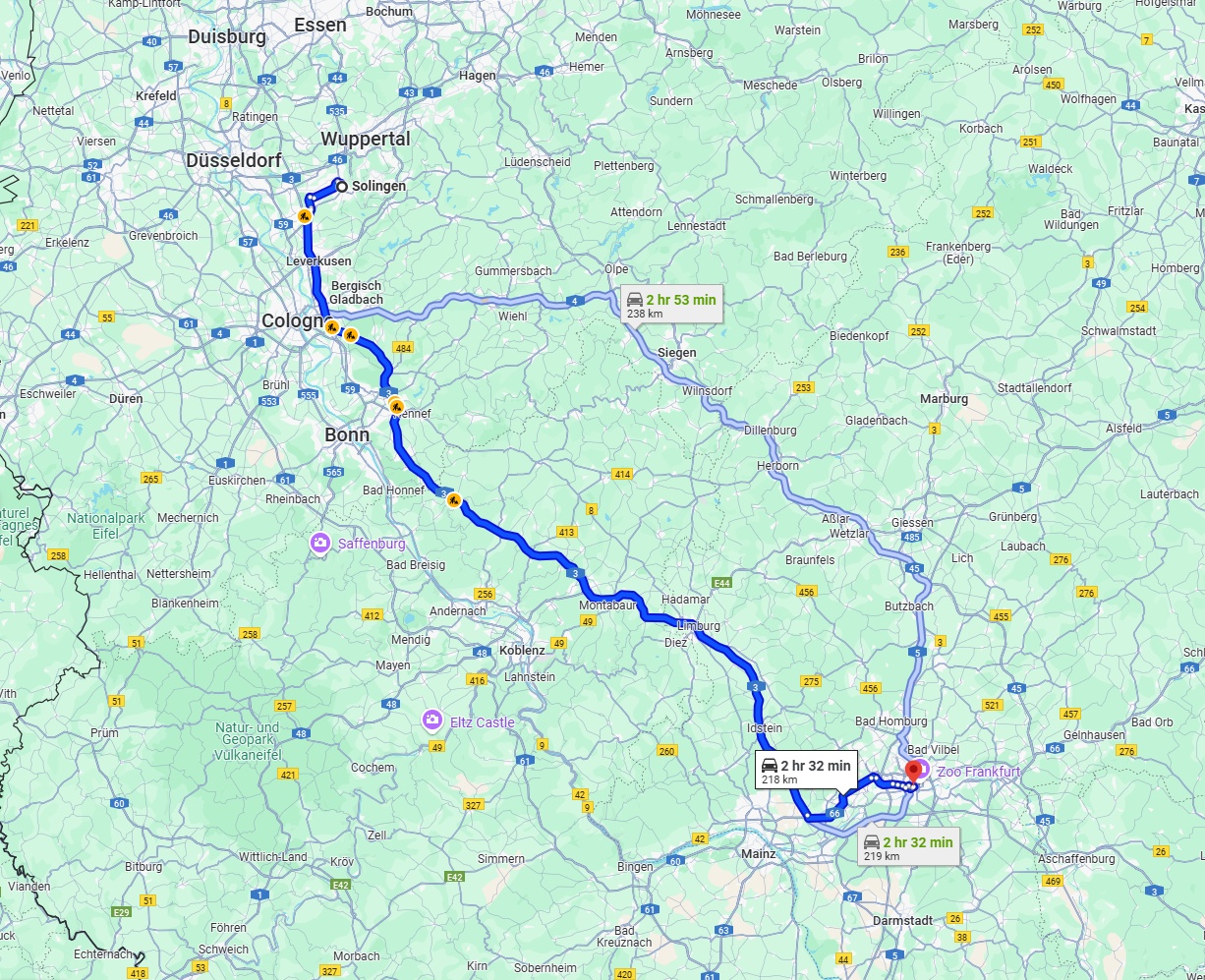 Anreise von Solingen Zu Frankfurt am Main Über via A3