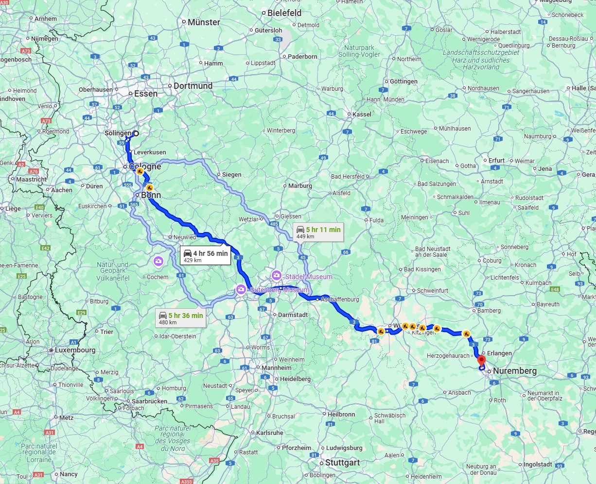 Anreise von Solingen Zu Fürth Über via A3