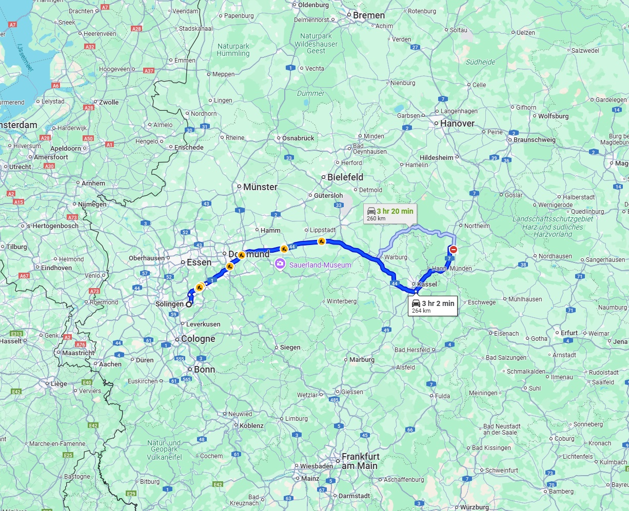 Anreise von Solingen Zu Göttingen Über via A44