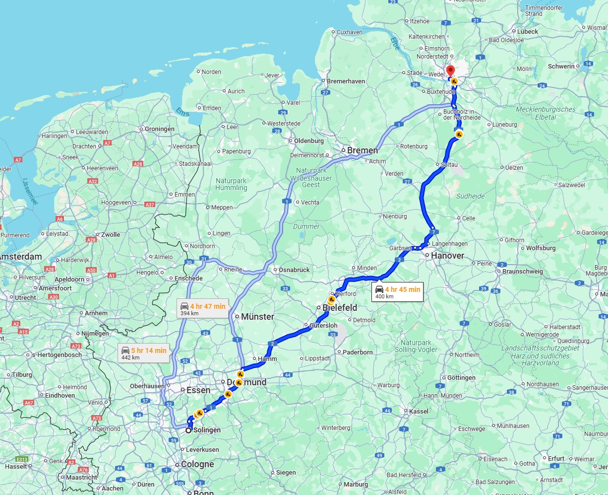 Anreise von Solingen Zu Hamburg Über via A2 and A7