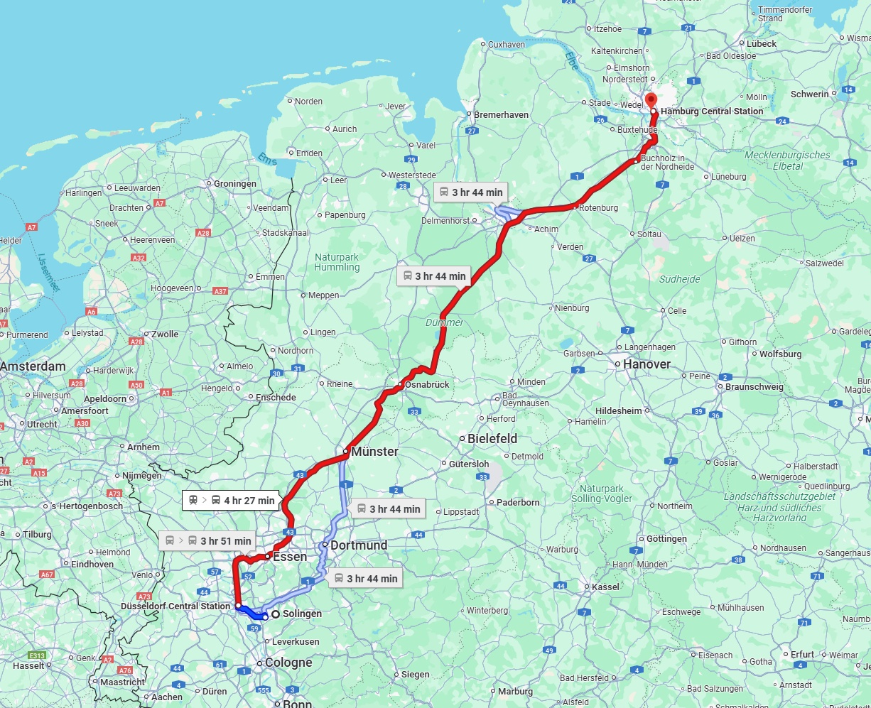 Anreise von Solingen Zu Hamburg Über 