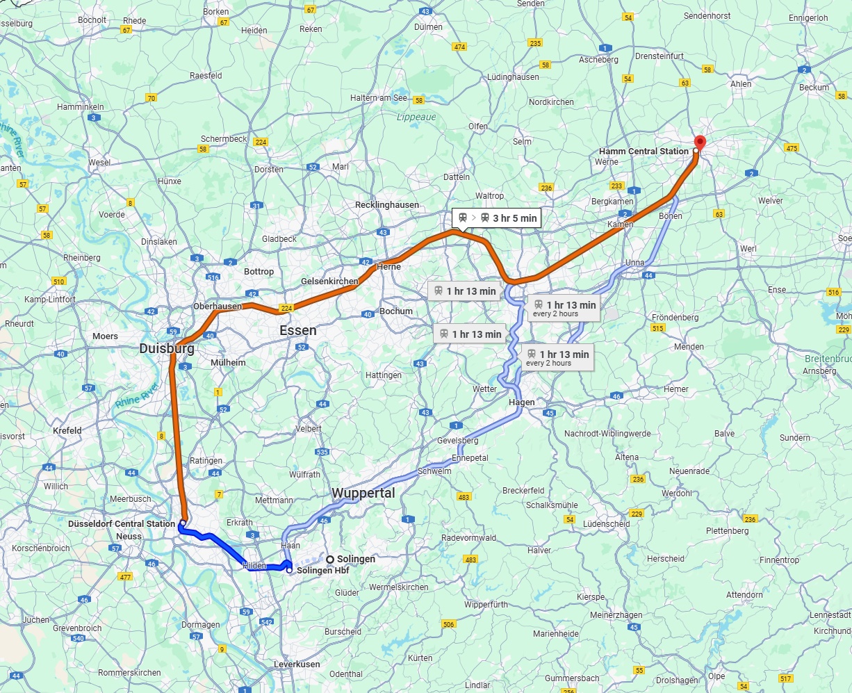 Anreise von Solingen Zu Hamm Über 