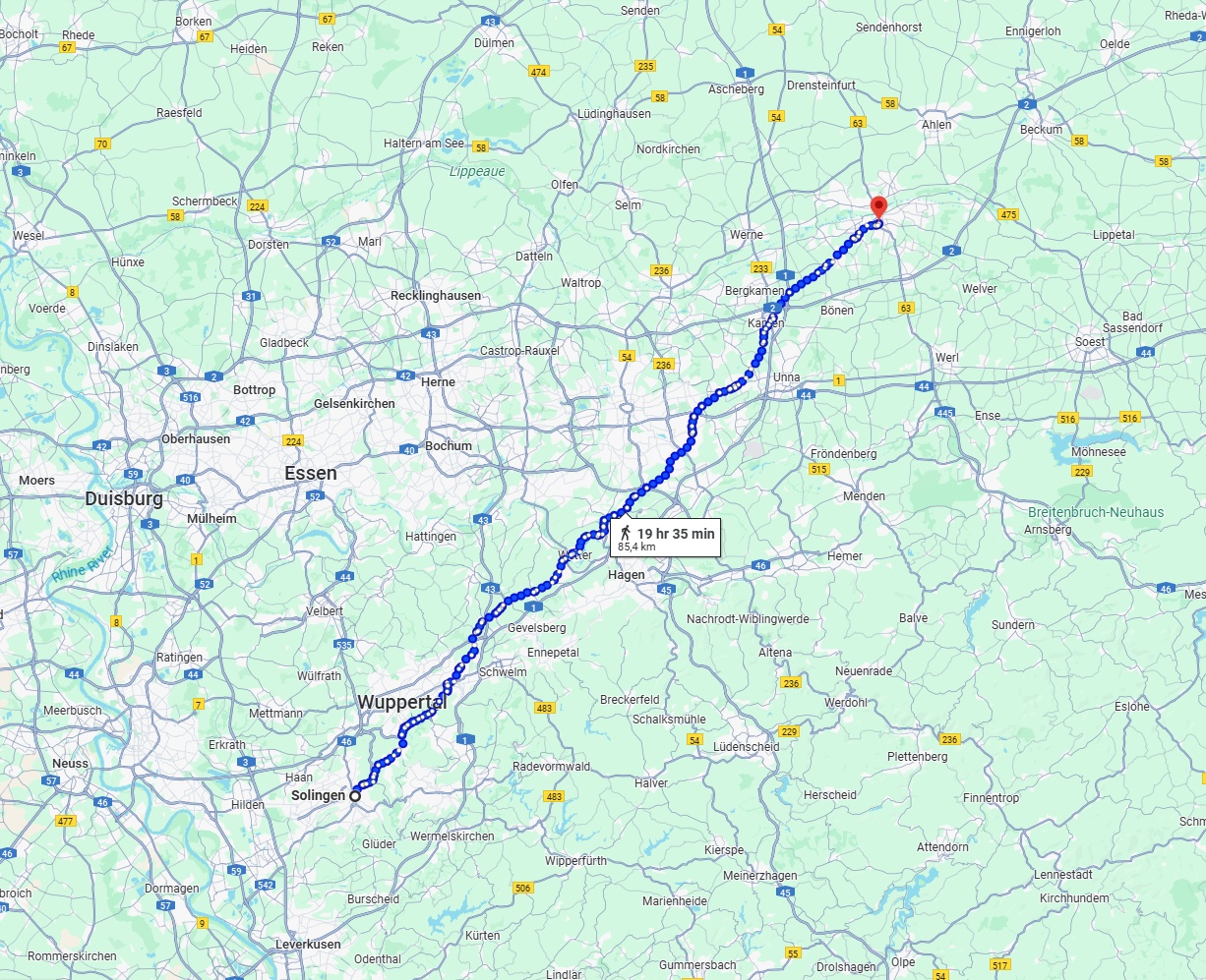 Anreise von Solingen Zu Hamm Über 