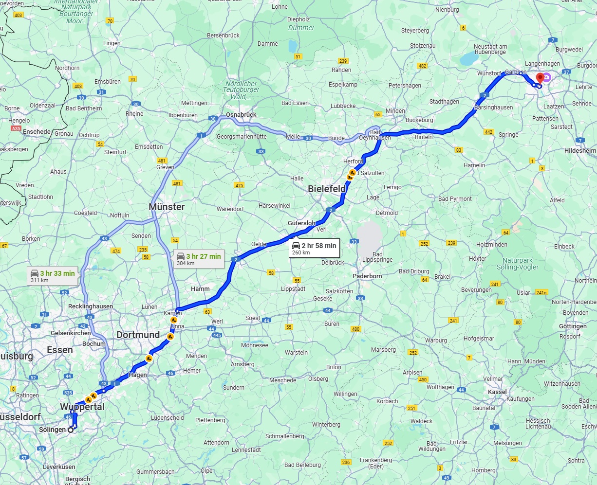 Anreise von Solingen Zu Hannover Über via A2