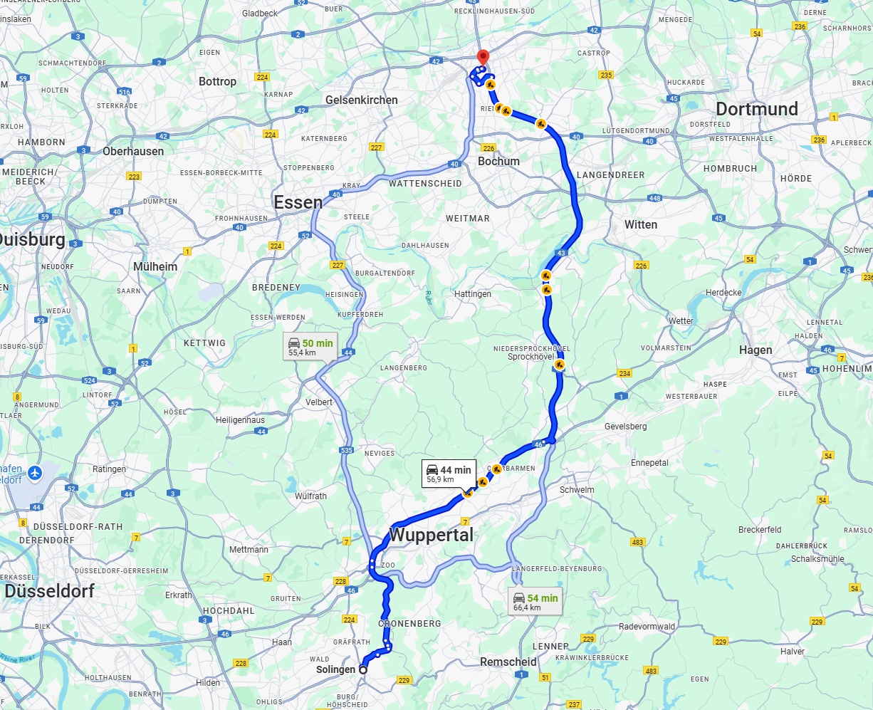 Anreise von Solingen Zu Herne Über via A43