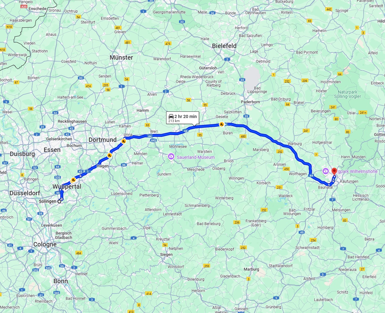 Anreise von Solingen Zu Kassel Über via A44