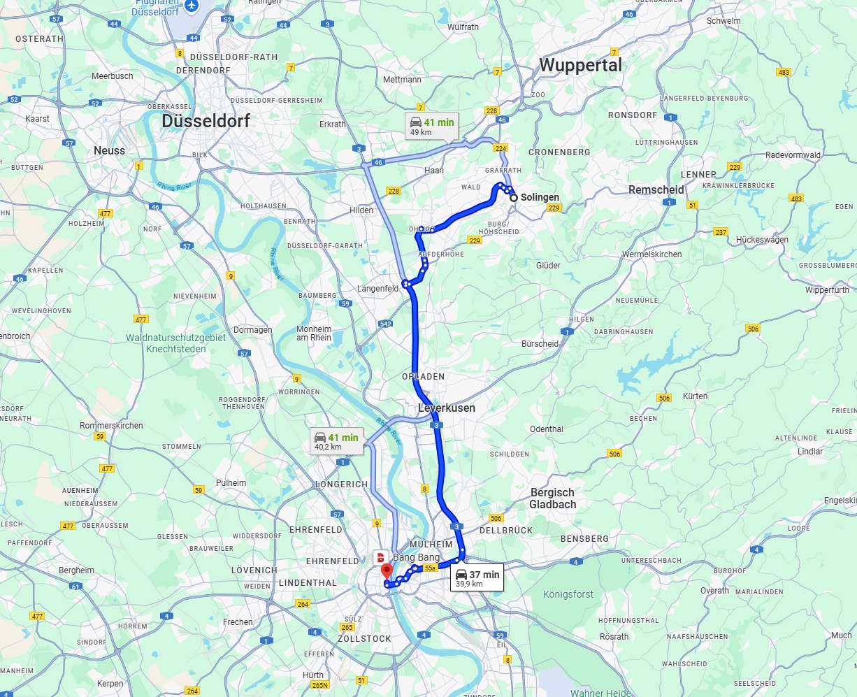 Anreise von Solingen Zu Köln Über via A3