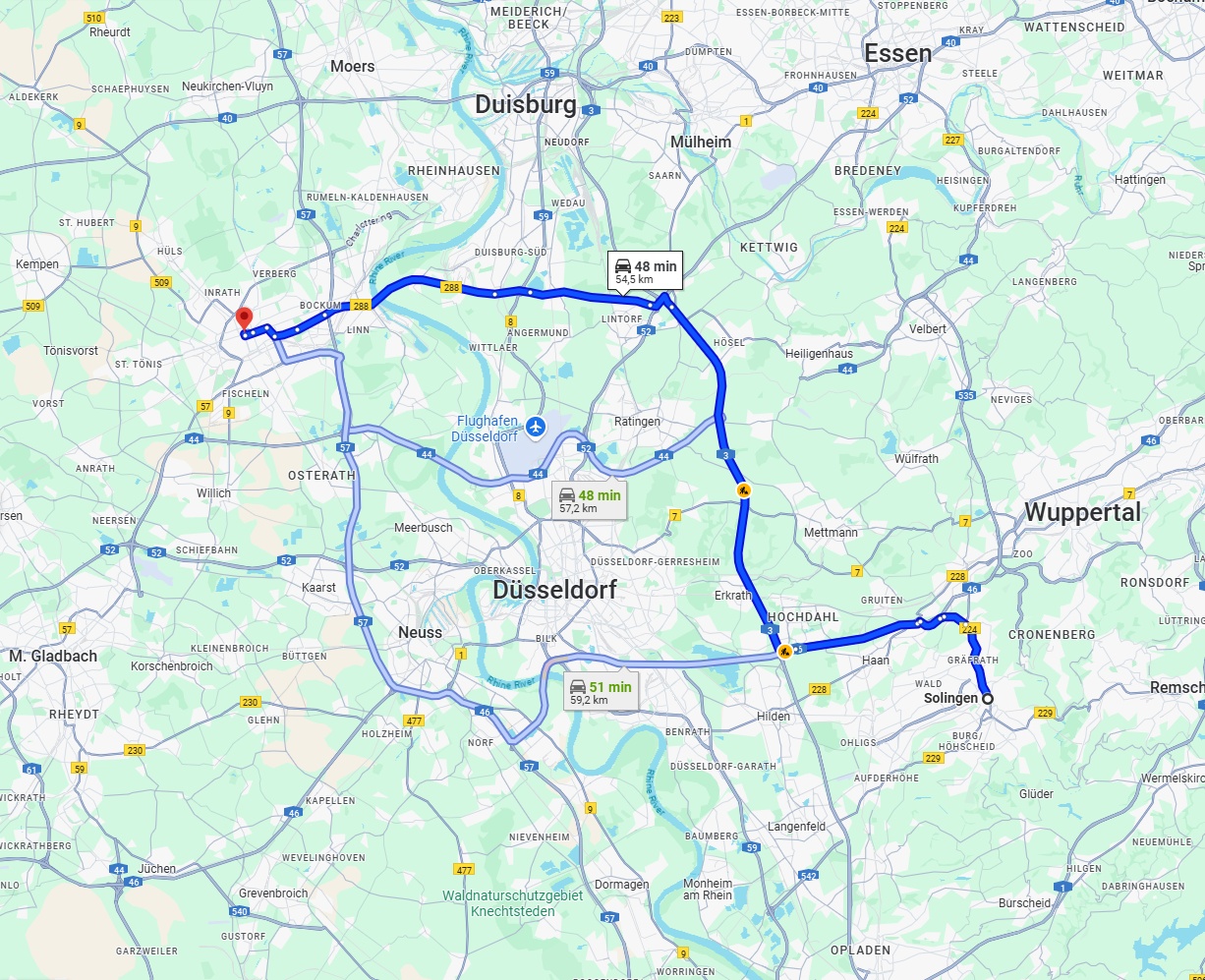 Anreise von Solingen Zu Krefeld Über via A3