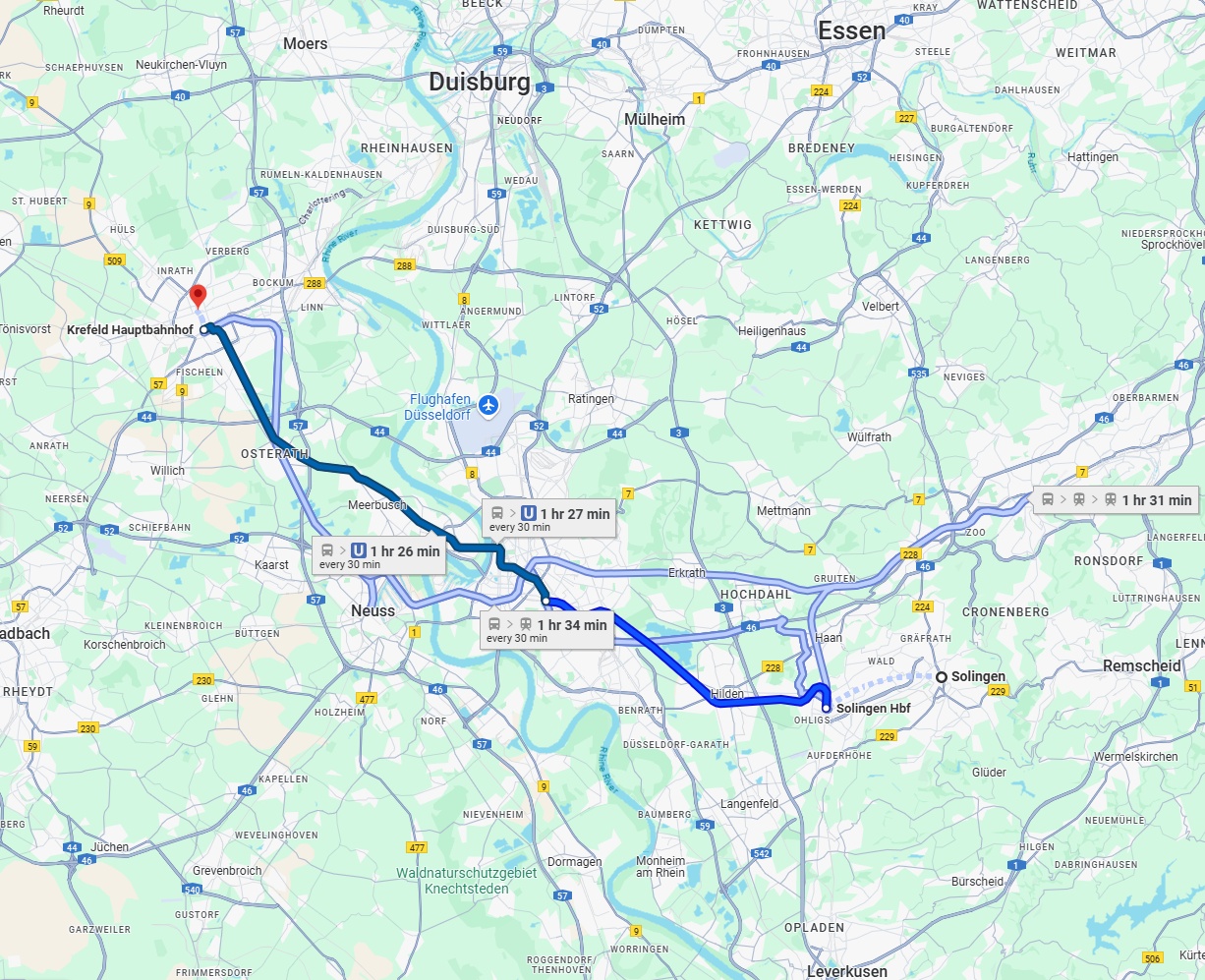 Anreise von Solingen Zu Krefeld Über 