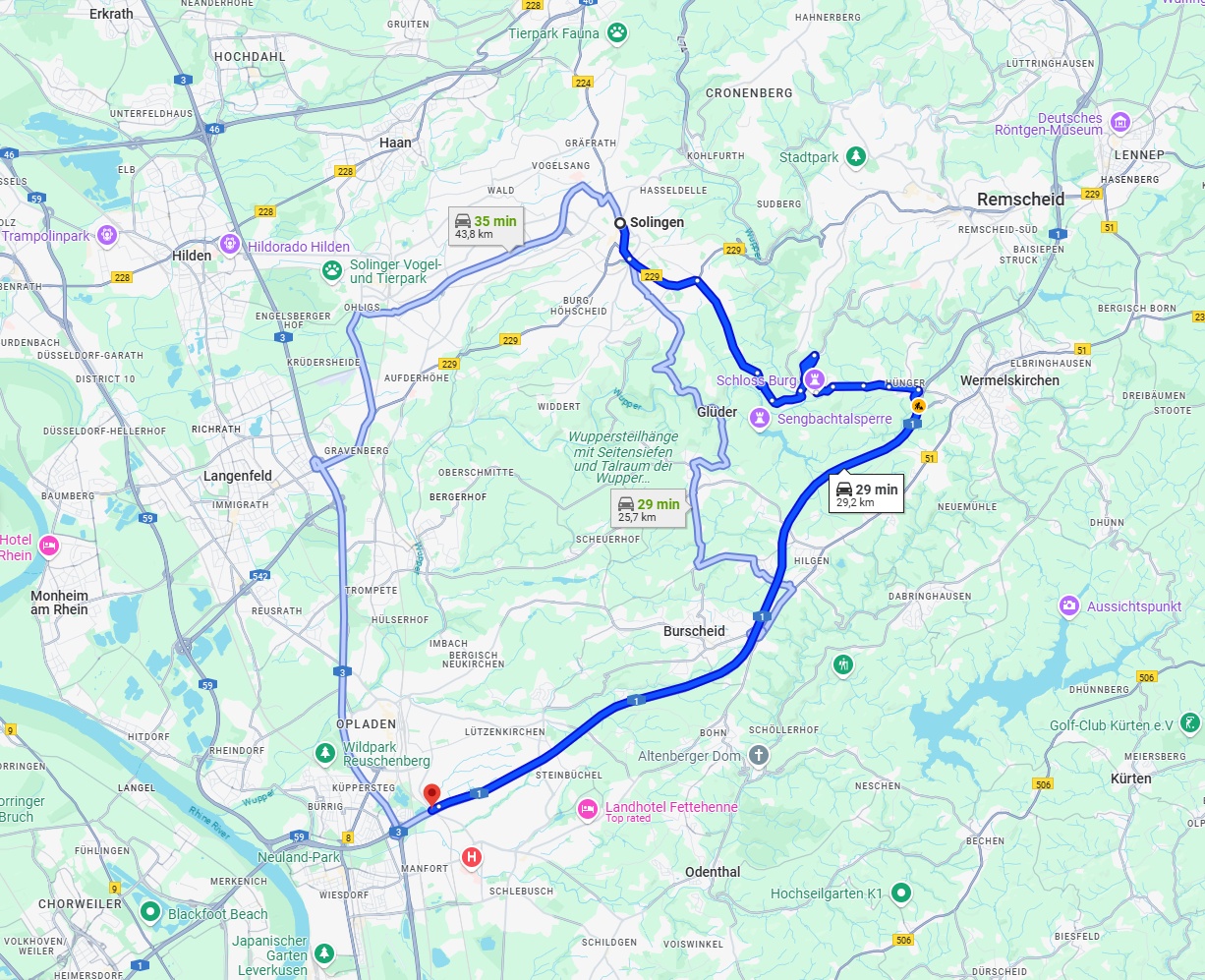 Anreise von Solingen Zu Leverkusen Über via A1