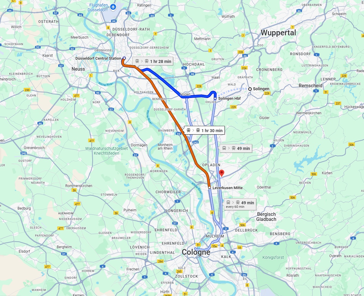 Anreise von Solingen Zu Leverkusen Über 