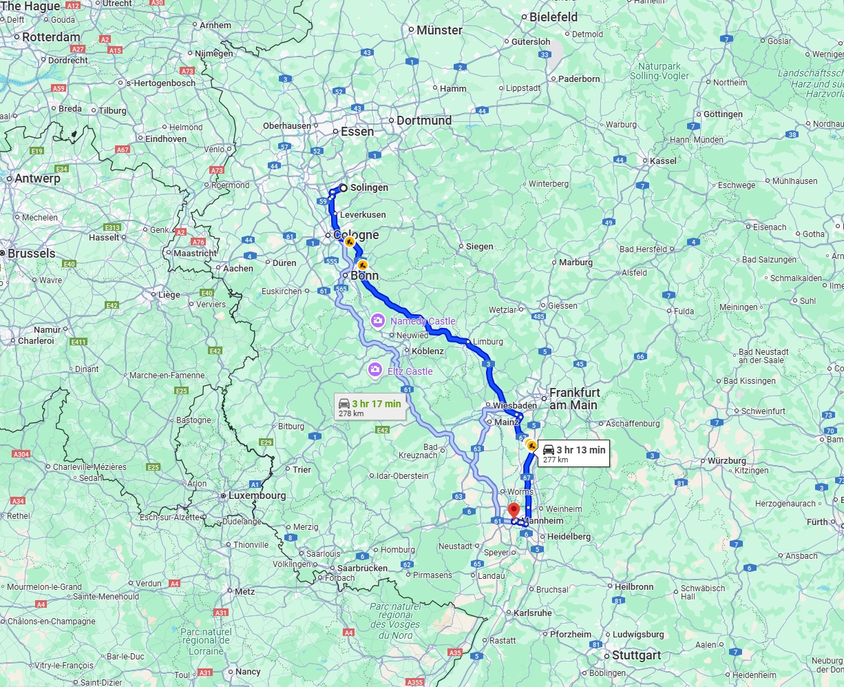 Anreise von Solingen Zu Ludwigshafen am Rhein Über via A3
