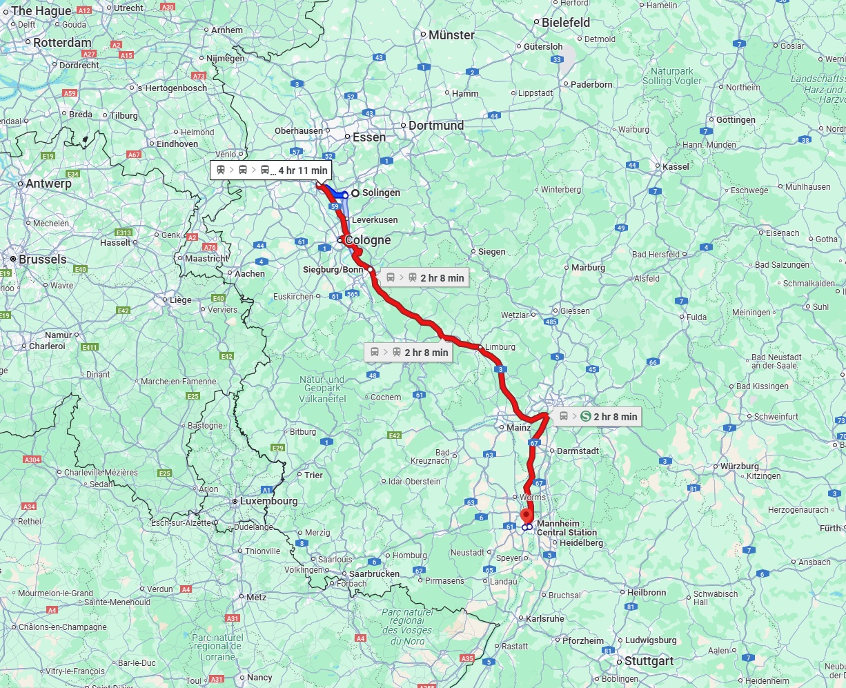 Anreise von Solingen Zu Ludwigshafen am Rhein Über 