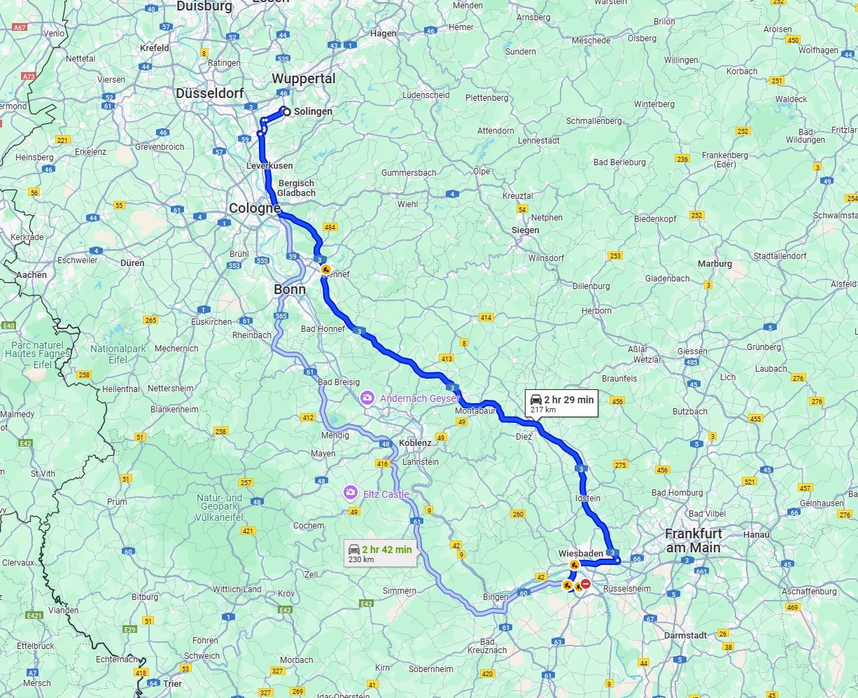 Anreise von Solingen Zu Mainz Über via A3