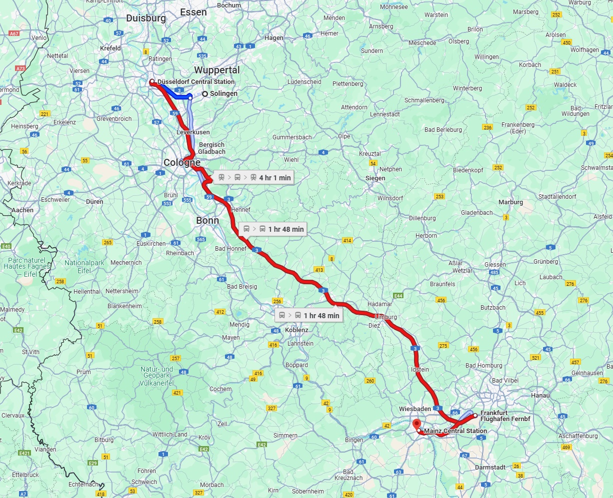 Anreise von Solingen Zu Mainz Über 