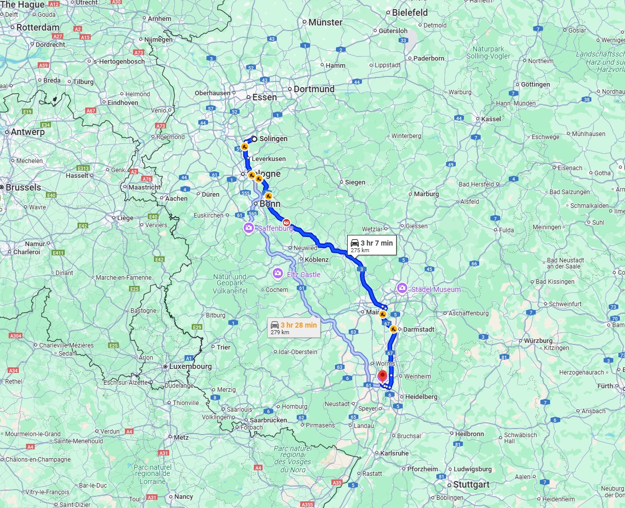 Anreise von Solingen Zu Mannheim Über via A3