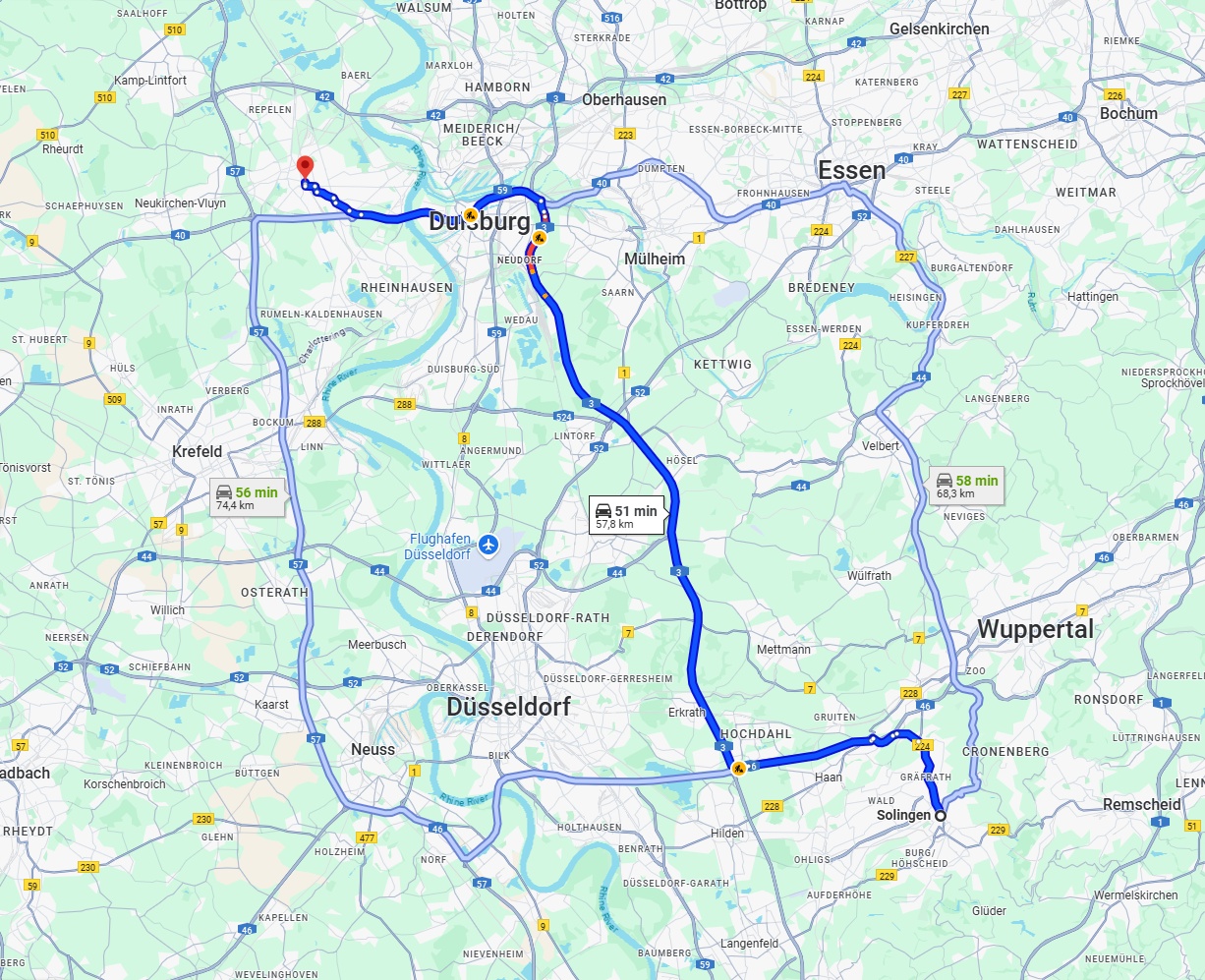 Anreise von Solingen Zu Moers Über via A3