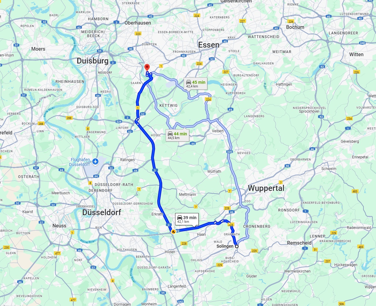 Anreise von Solingen Zu Mülheim an der Ruhr Über via A3