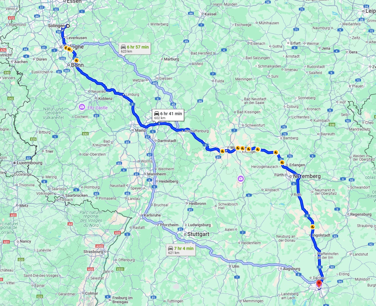 Anreise von Solingen Zu München Über via A3 and A9