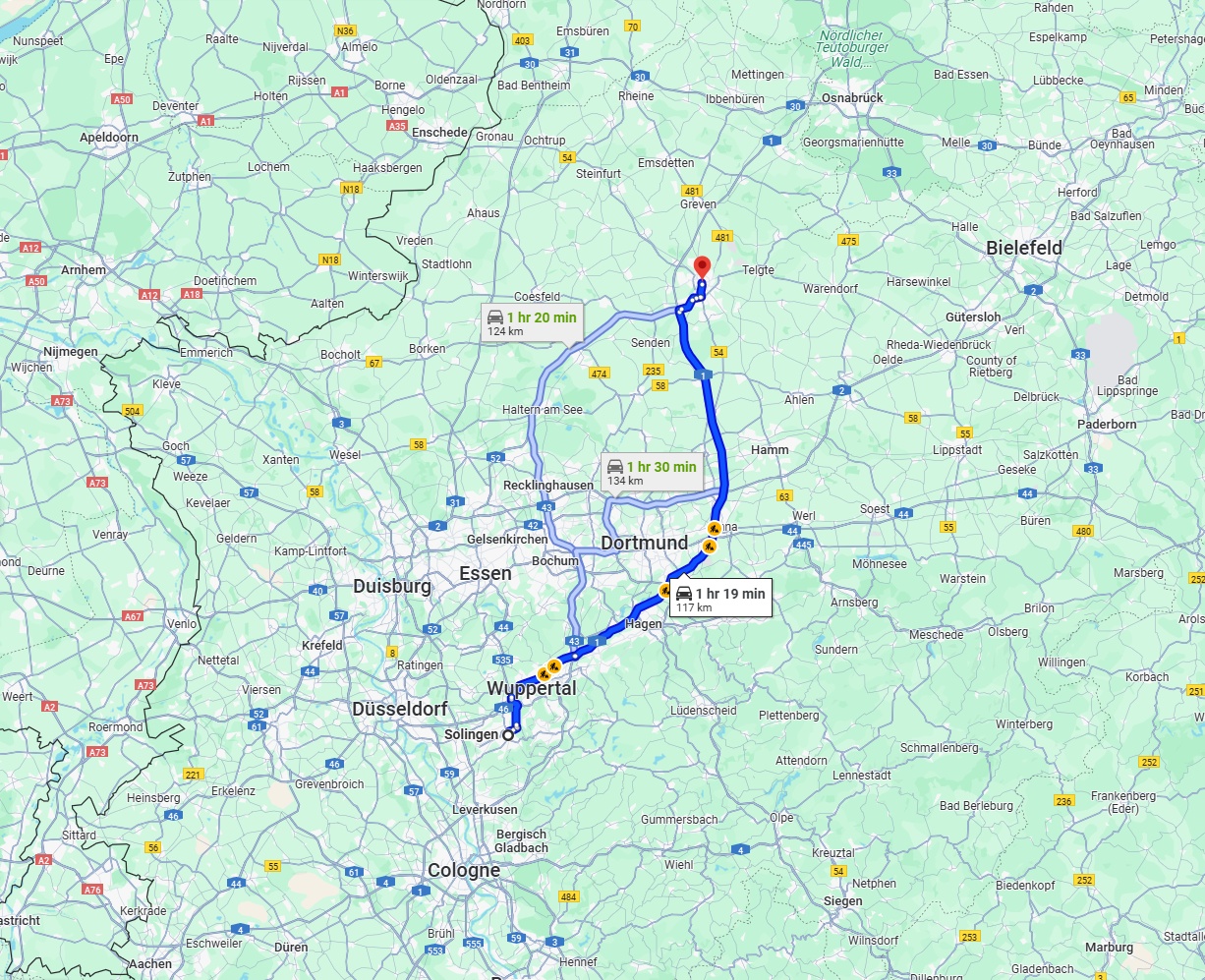 Anreise von Solingen Zu Münster Über via A1