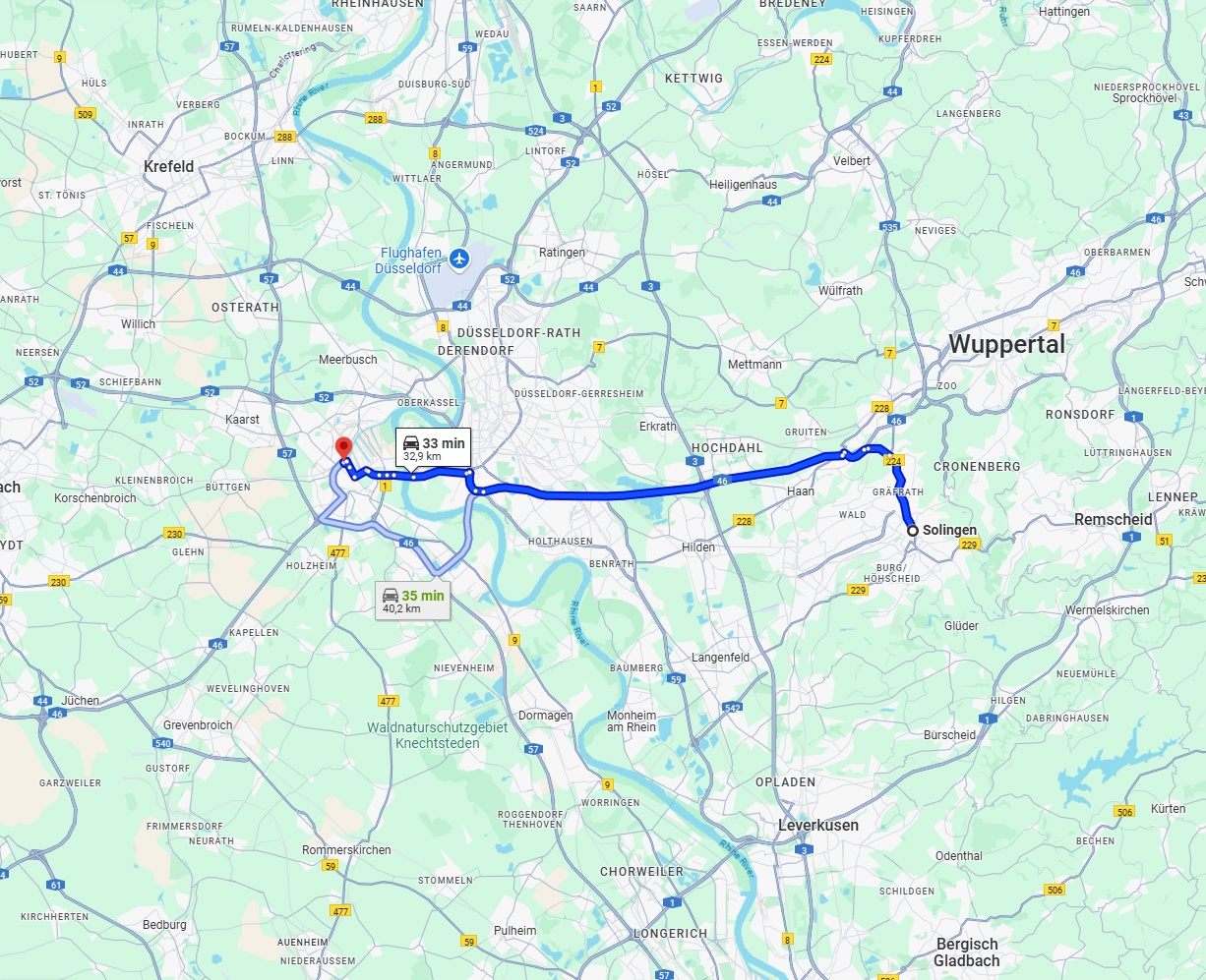 Anreise von Solingen Zu Neuss Über via A46