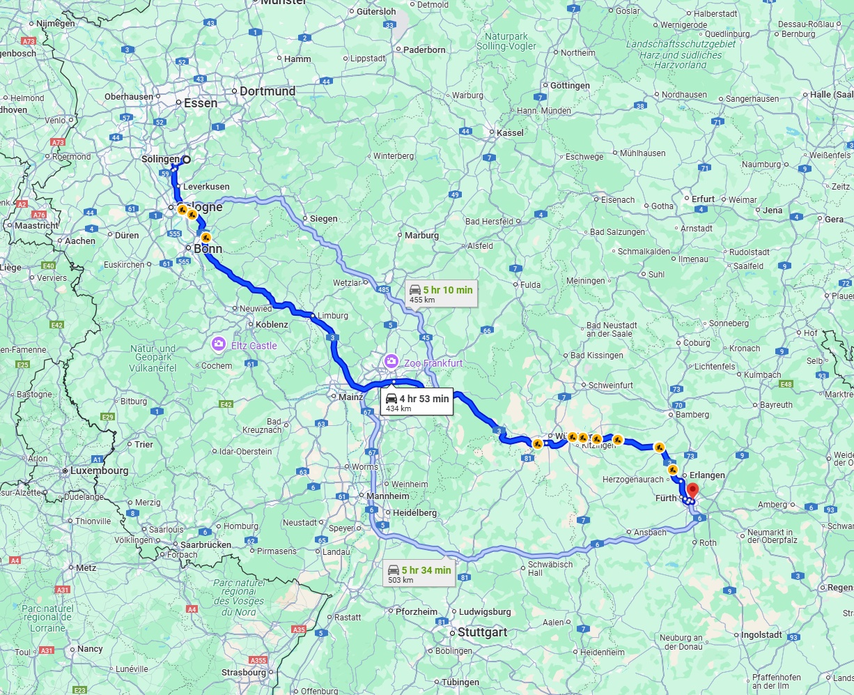 Anreise von Solingen Zu Nürnberg Über via A3