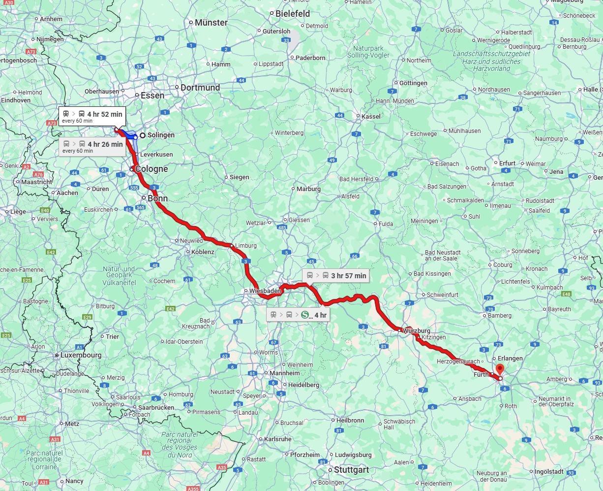 Anreise von Solingen Zu Nürnberg Über 