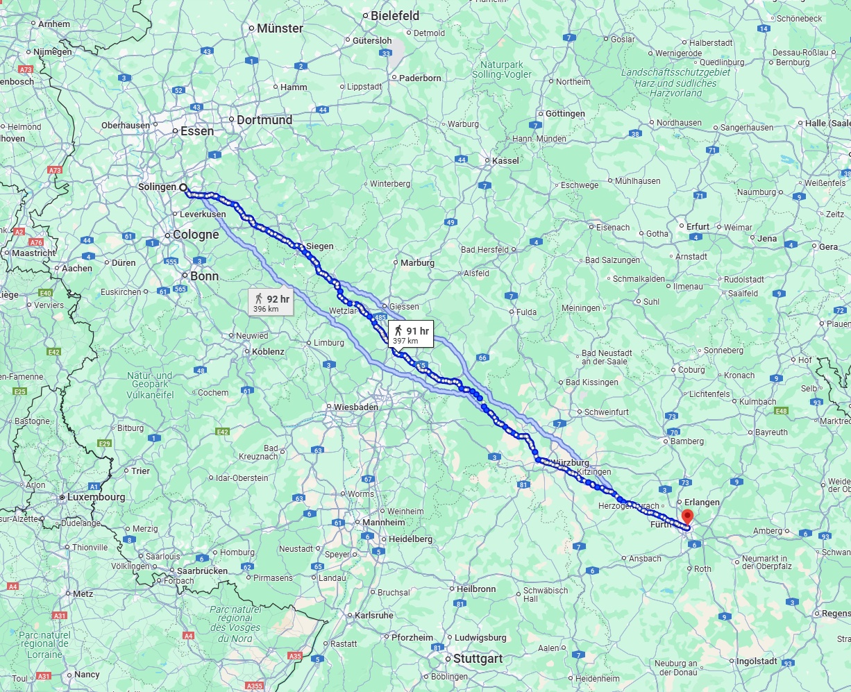 Anreise von Solingen Zu Nürnberg Über 