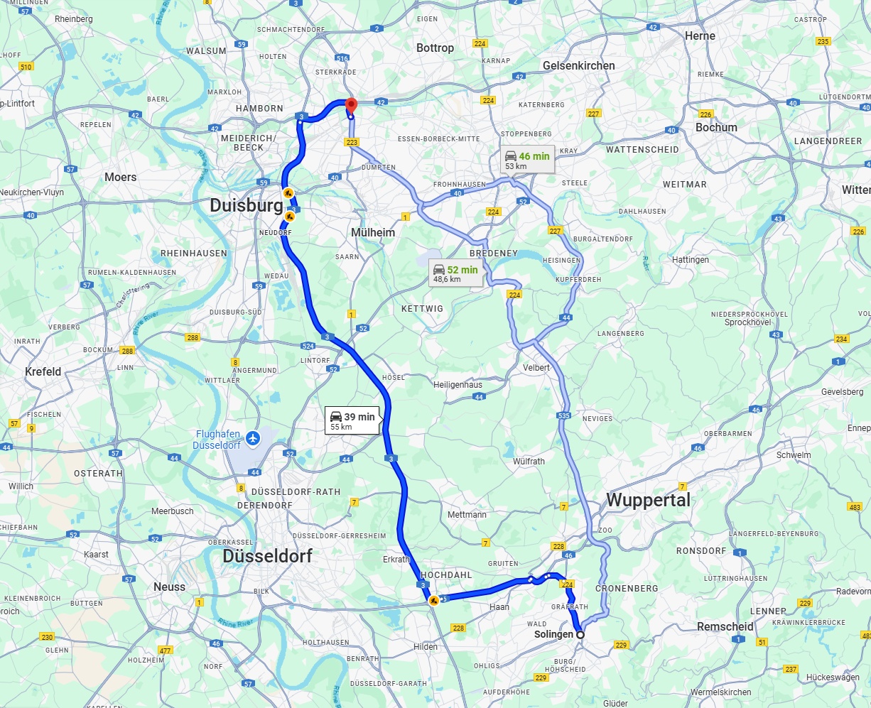 Anreise von Solingen Zu Oberhausen Über via A3
