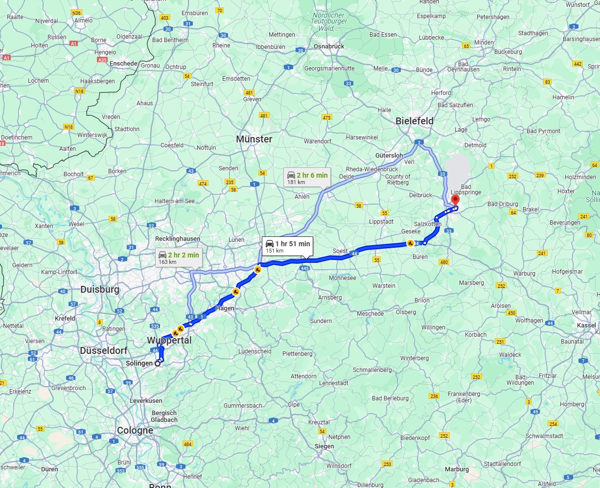 Anreise von Solingen Zu Paderborn Über via A44