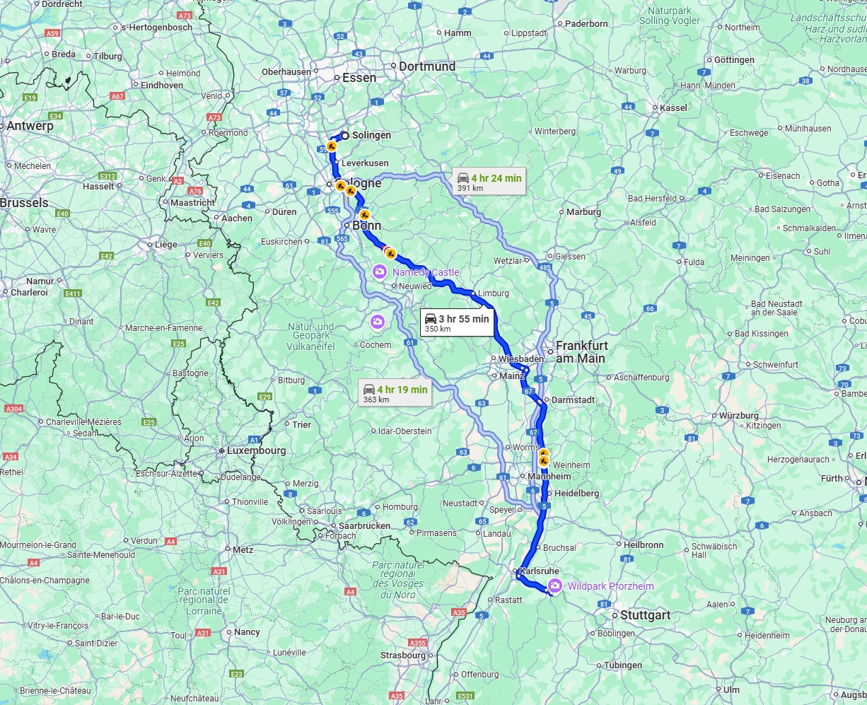 Anreise von Solingen Zu Pforzheim Über via A3 and A5