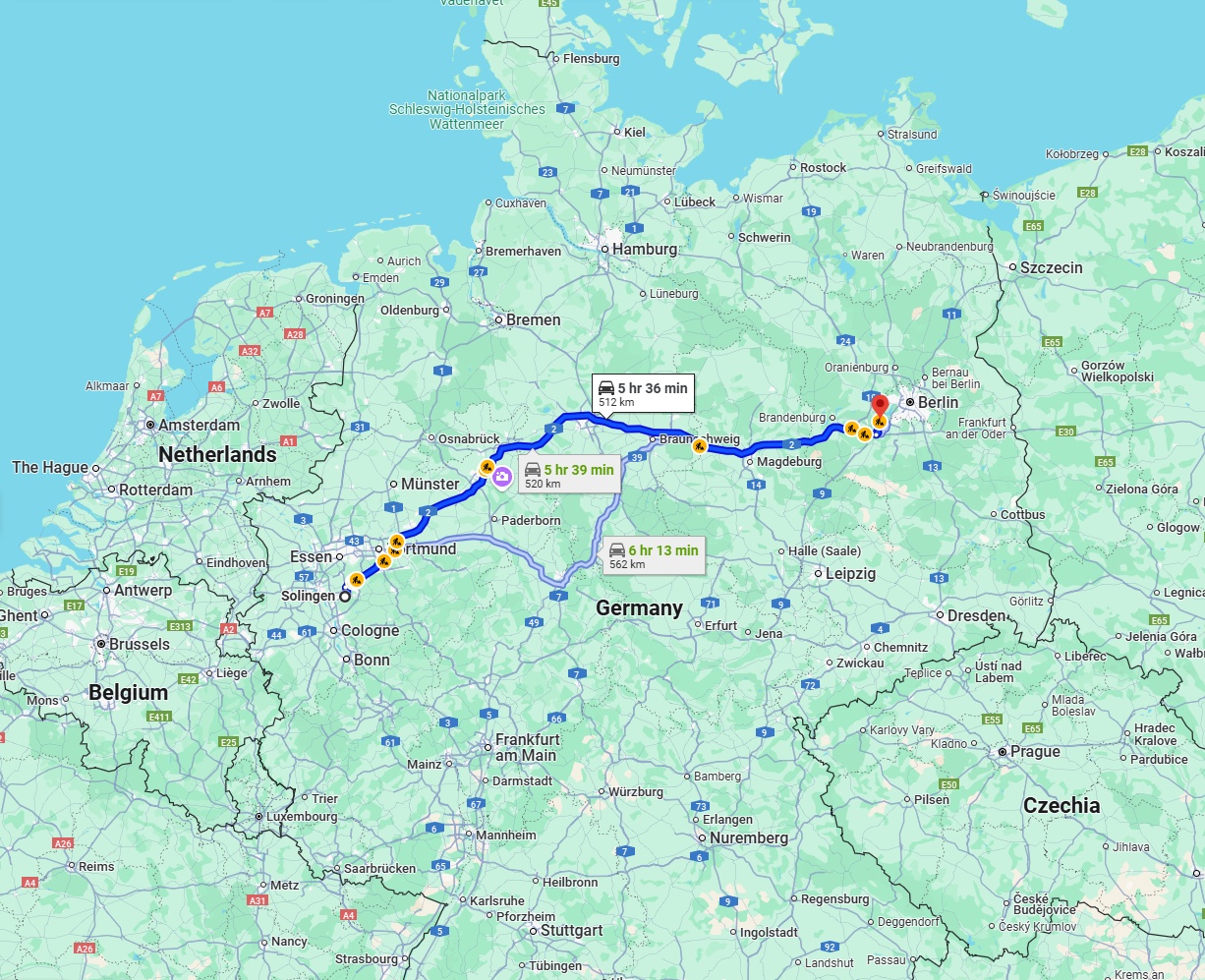 Anreise von Solingen Zu Potsdam Über via A2